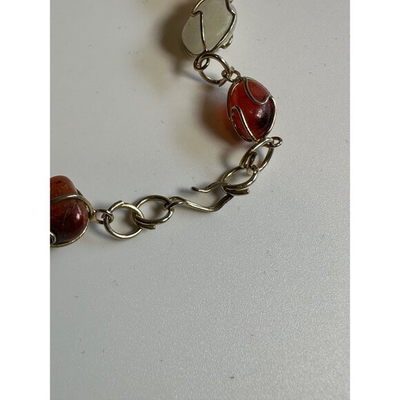 Vtg Wire Caged Gemstone Gold Tone Necklace Multi-Color 23" Boho Granny core - Picture 4 of 5